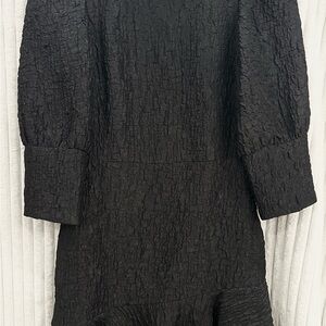 Zara Black Crinkle Long Sleeve Dress